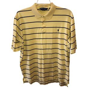Ralph Lauren Polo Golf Mens Large Yellow Striped Cotton Collar Polo Shirt Size L